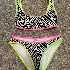 No Boundaries Zebra Print Bikini with Neon Accents
